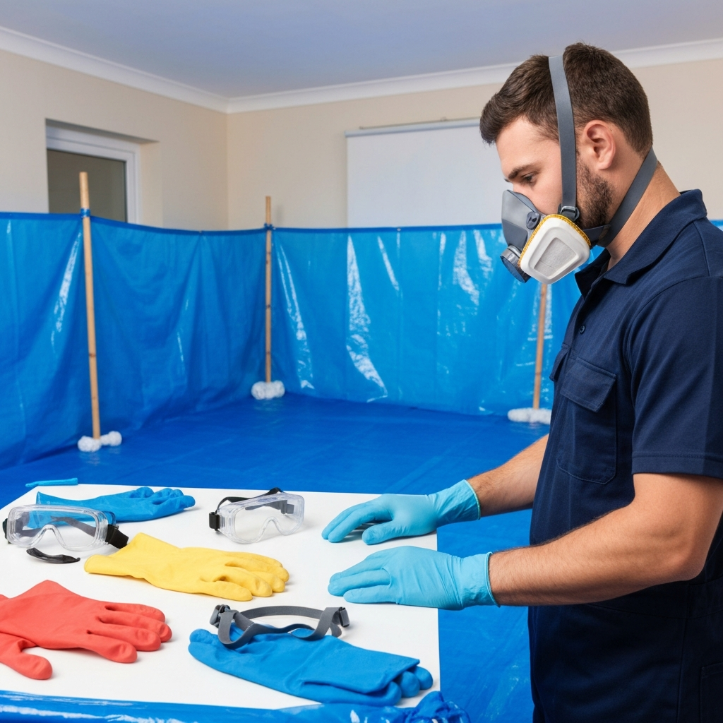Professional cleanup setup showing containment barriers