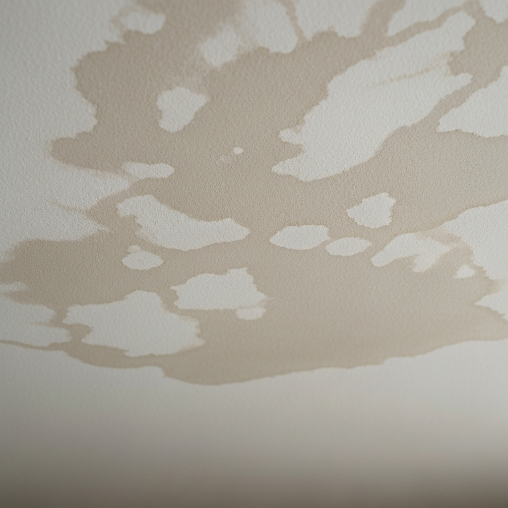 Close-up of a ceiling stain indicating hidden water damage