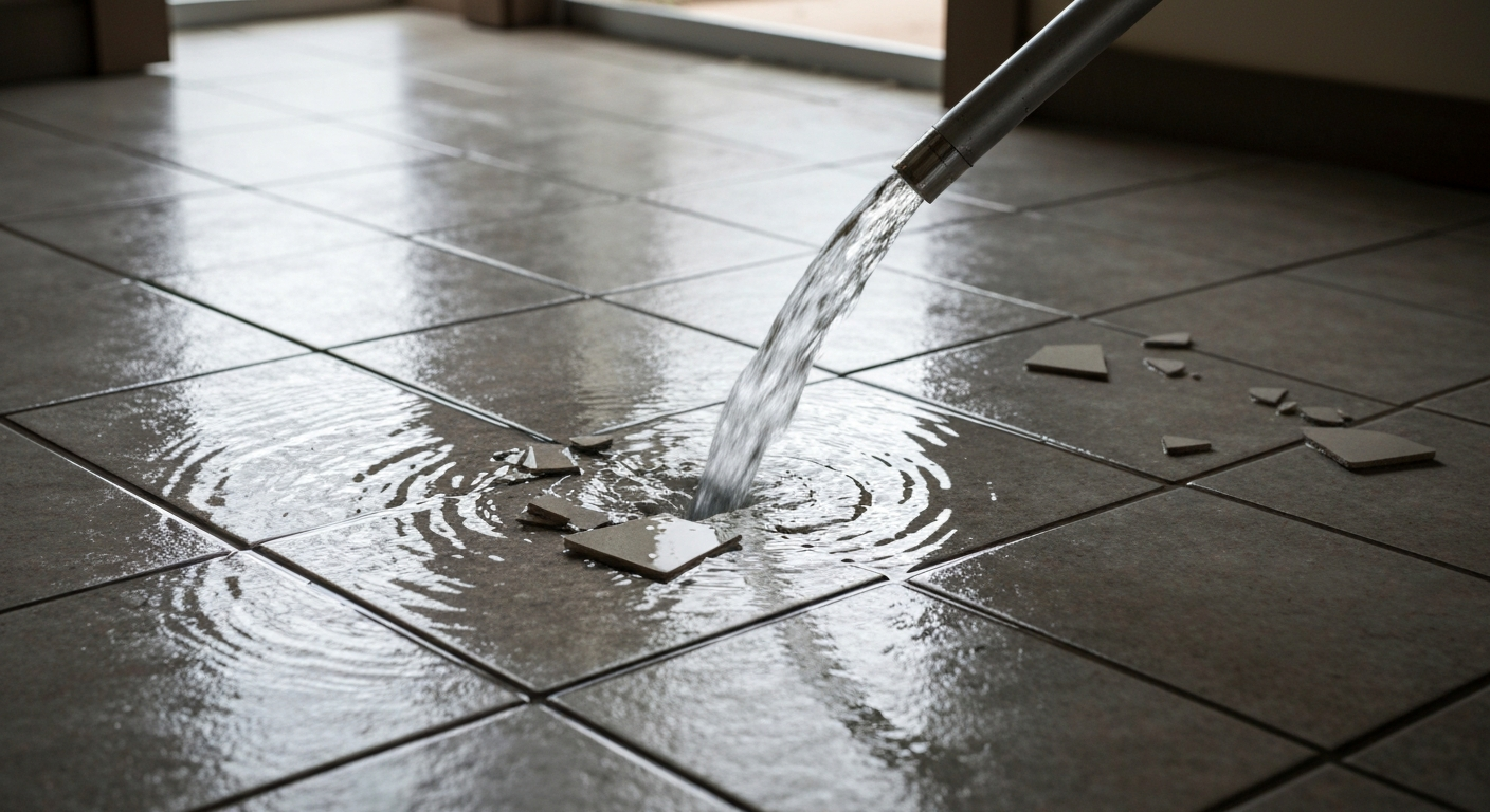 Standing water being removed from tile floor