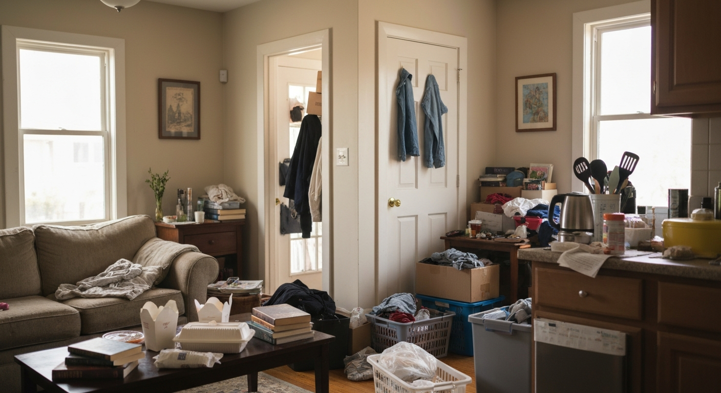 Moderate clutter accumulation in a home limiting airflow and movement