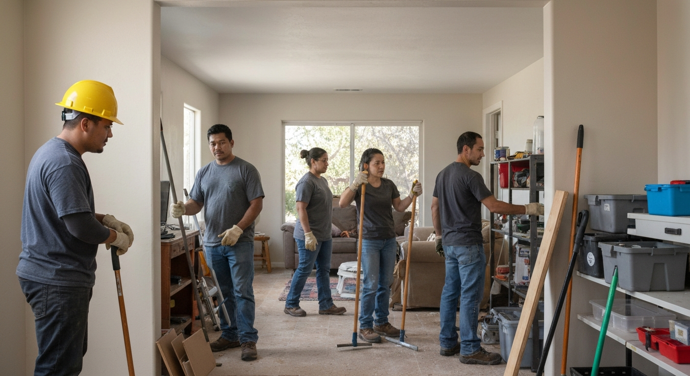 Professional cleanup team working methodically to restore safe conditions