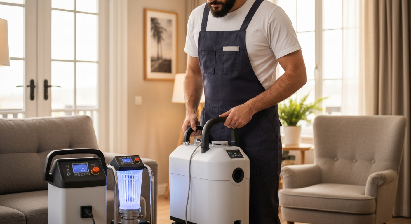 Technician using professional odor removal equipment
