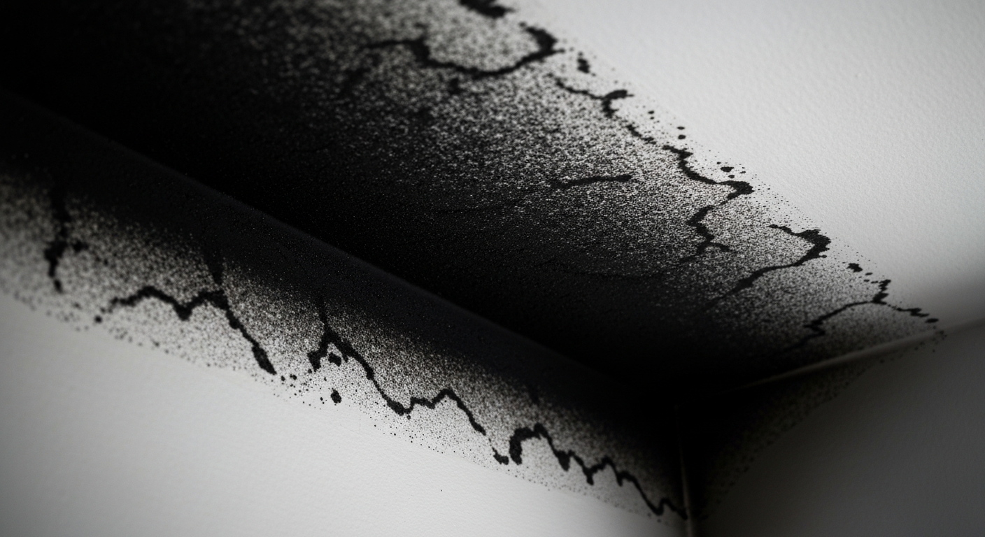 Close-up of soot residue and smoke damage on an interior wall