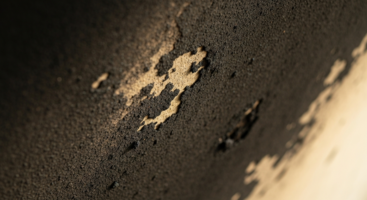 Close-up of soot residue on walls or ceilings