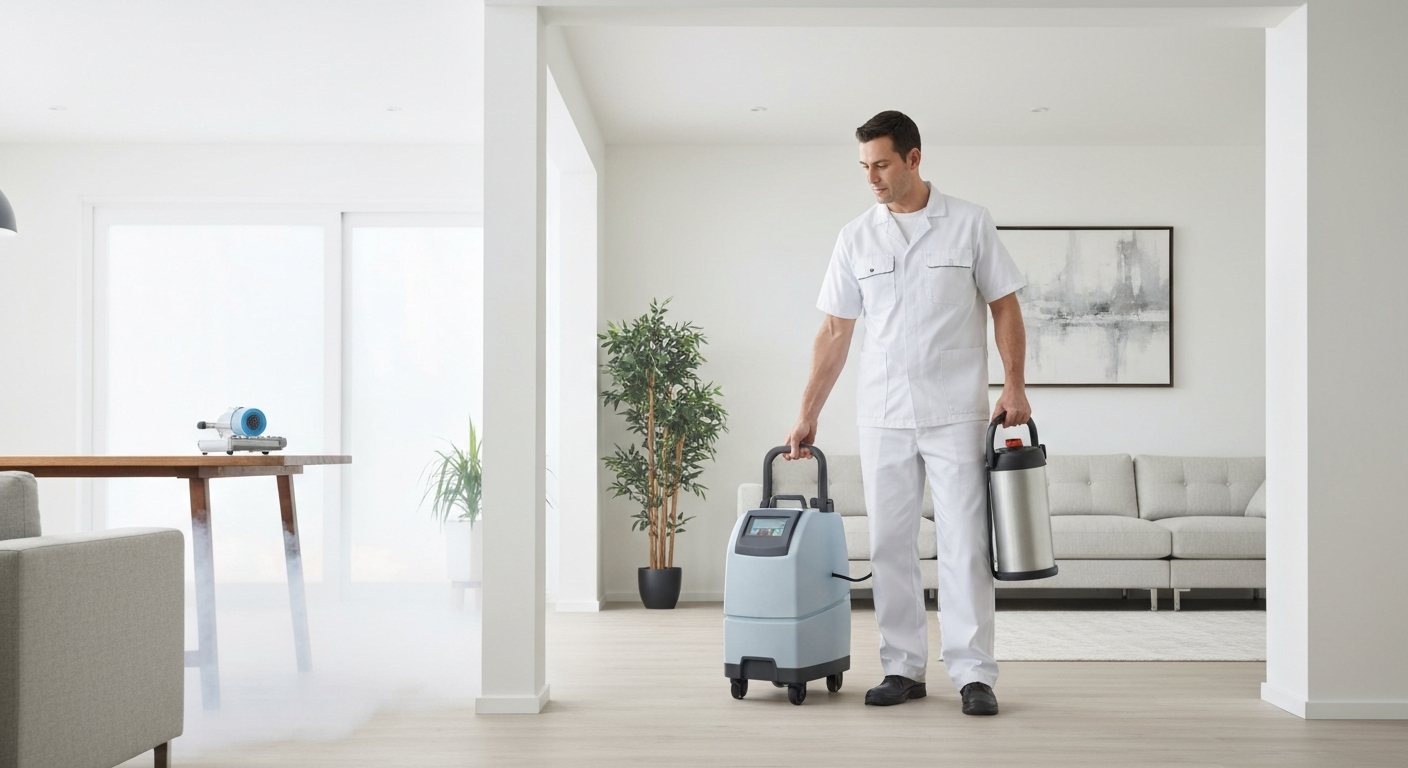 Technician using professional cleaning or odor removal equipment
