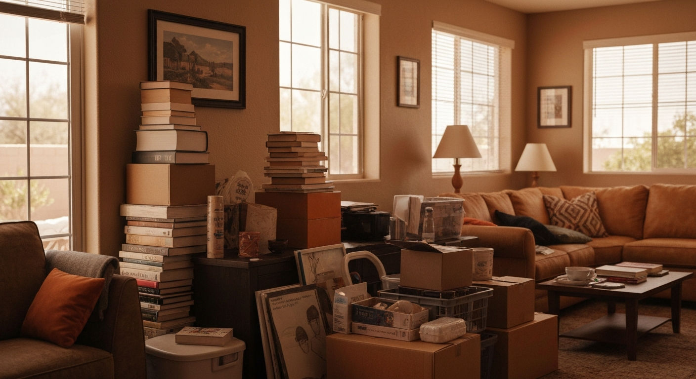 Moderate clutter in a living space, representing Level 2 hoarding