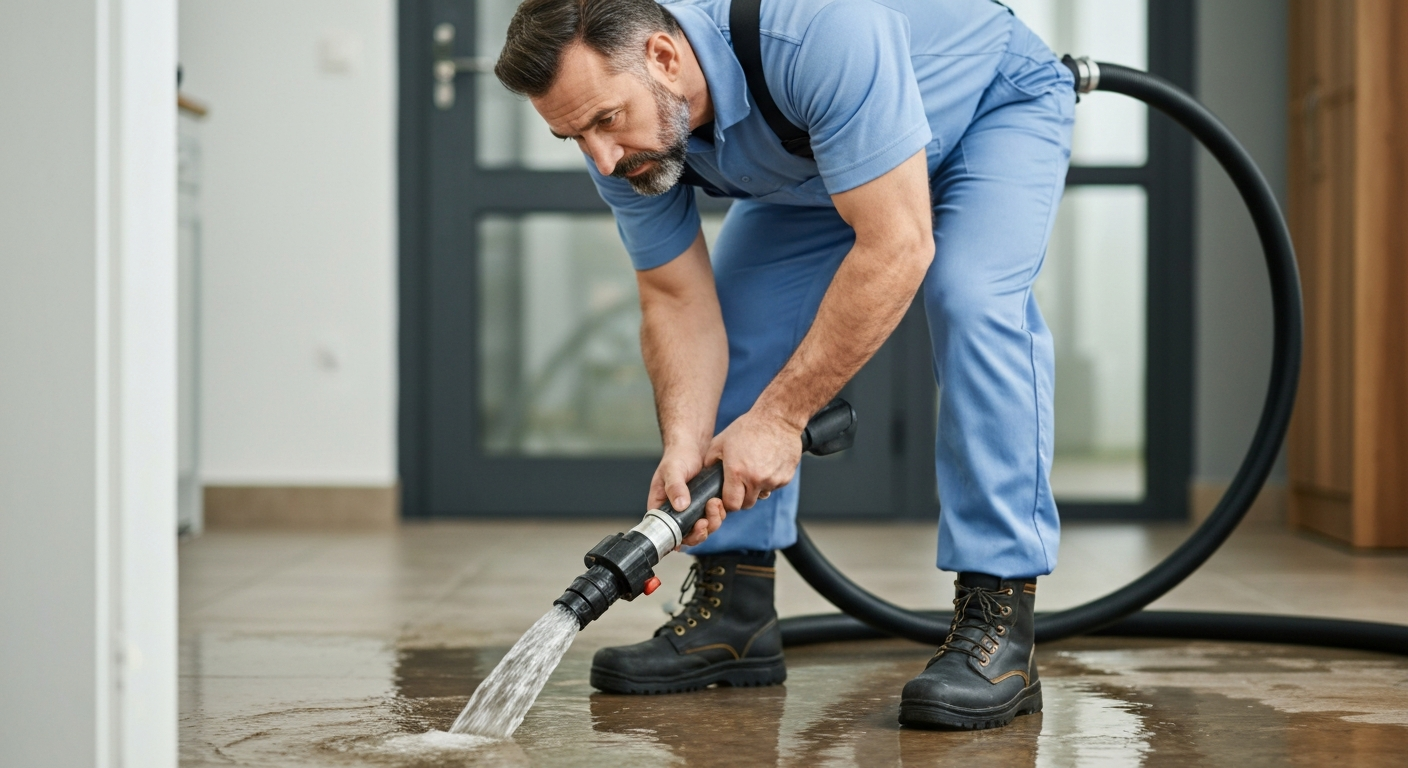 Technician extracting water