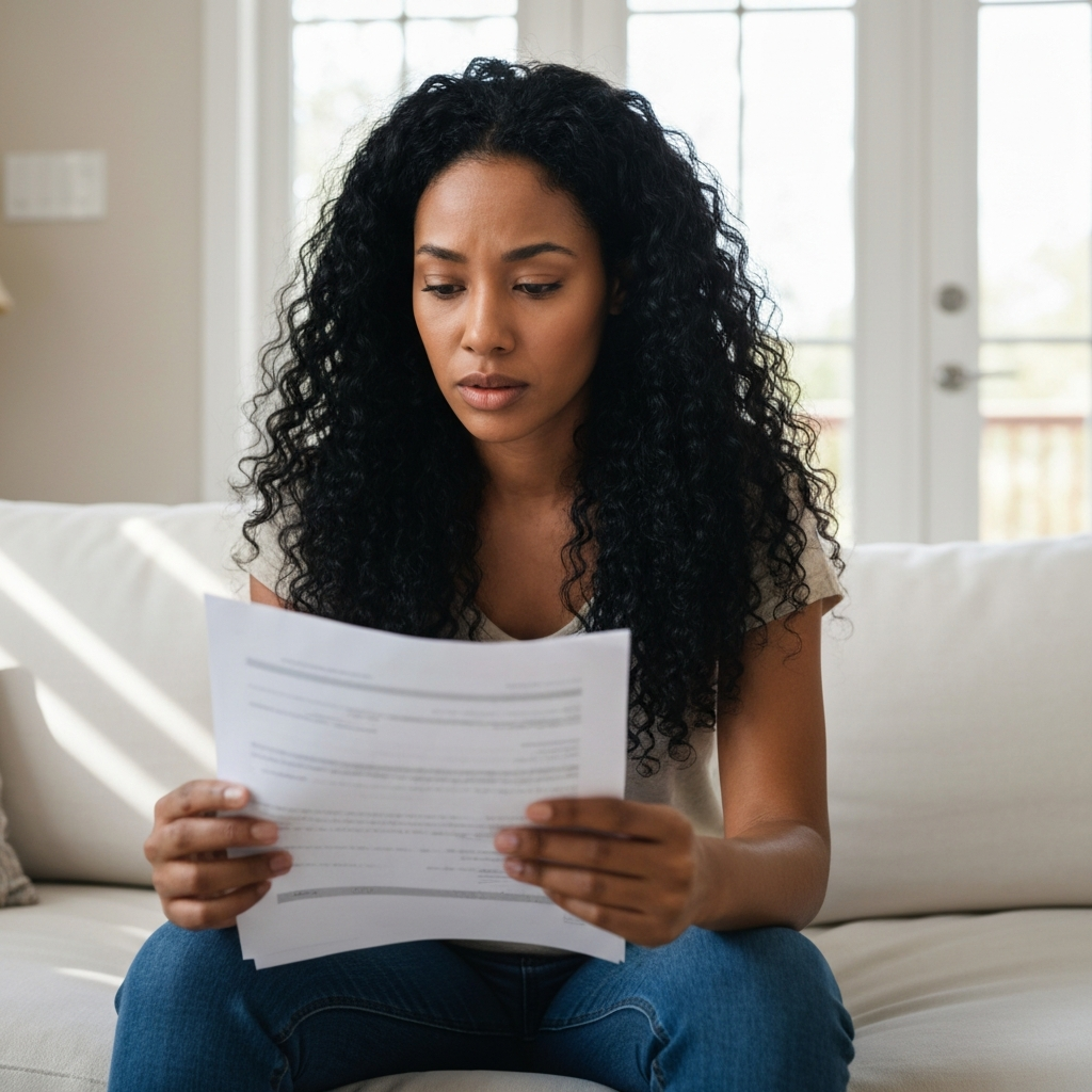 Homeowner reviewing paperwork and insurance documents